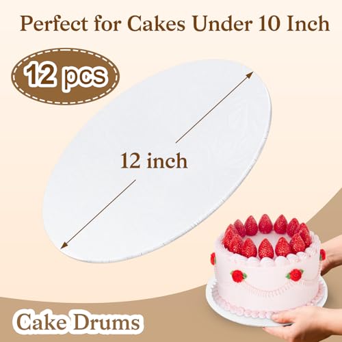 12 PCS Cake Boards 12 Inch Round, 12 Inch Cake Drums, 1/4" Thick Cake Drum, Cake Board Food Grade Cake Base, White Cake Cardboard Circles Bases para Pasteles for Wedding & Party & Pizza Desserts - size: 12 Inch