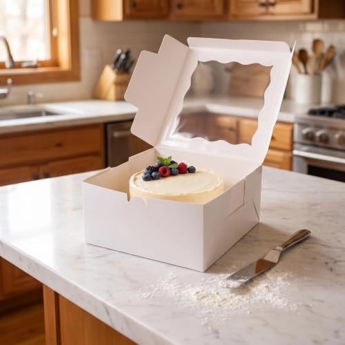 Cake Box 10x10x5 Inch, 24 Pack White Bakery Boxes with Clear Window