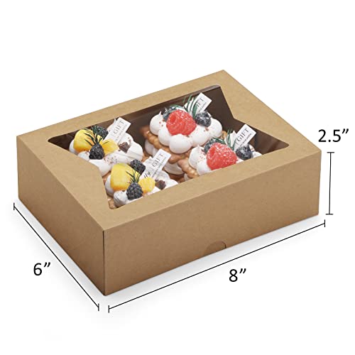Eupako 8x6x2.5 Cookie Boxes with Window, 24 Pack Auto-Popup Brown Treat Box - color: Brown