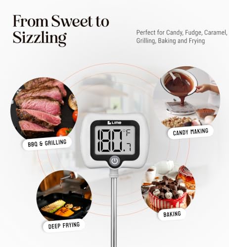Digital Candy Thermometer with Pot Clip, 10" Long Stainless Steel Probe, Instant Read Kitchen Thermometer for Cooking, Baking, and Candy Making (Gray) - color: Gray