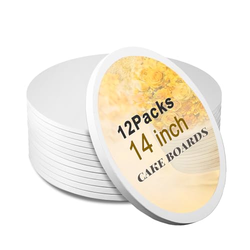 Calenzana 14 Inch Cake Boards Round 12 PCS, 1/2" Thick Cake Drums, Sturdy Food Grade Cardboard Cake Base for Wedding Birthday Party, White - size: 14 inch-12 packs