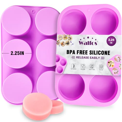 Walfos Round Silicone Soap Molds,Silicone Soap Molds,BPA Free and Non-Stick Circular Soap Mold,Perfect for Soap,Candles,Cookies,Cakes,Candy,Pudding,Jello.Set of 2 (Purple) - color: Pink/round