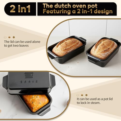 Enameled Cast Iron Dutch Oven for Bread Baking, 9×5 Dutch Oven Pot with Lid for Homemade Bread, 2 in 1 Sourdough Bread Pan with Lid, Roasting & Braising, Oven & Induction Safe (4.2 QT,Black) - color: Black