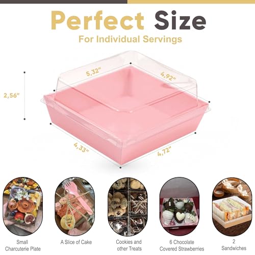 50 Pack 5in Small Clear Treat Boxes, Disposable Paper Dessert Boxes To Go - color: Pink