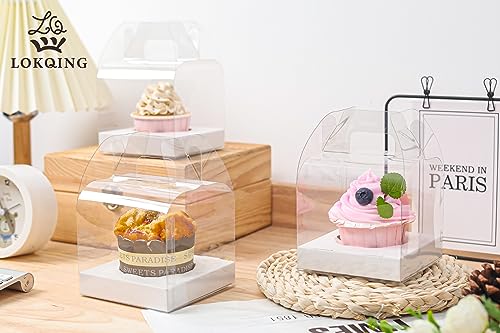 12 Pack Clear Plastic Individual Cupcake Containers with Handles