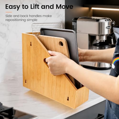 Libreshine Slim Bamboo Cutting Board Holder & Baking Sheet Organizer
