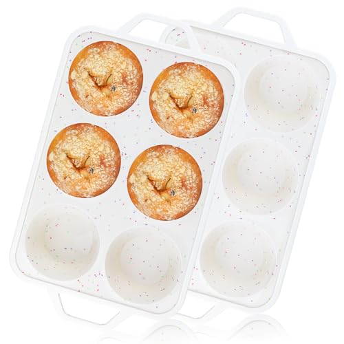 Vinino Jumbo Muffin Pan with Metal Reinforced Frame-2Pack, Silicone Cupcake Pan for Baking 6 Cup Jumbo Size, BPA Free Silicone Muffin Tray, Cupcake Baking Pan Molds for Oven Dishwasher Safe-Cream - size: Jumbo
