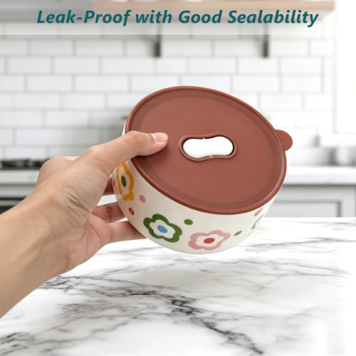 Ceramic Bowls with Lids, 24/15/8 Oz Ceramic Nesting Bowls Set