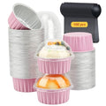LNYZQUS 5oz Cupcake Pans with Dome Lids 100 Pack, Foil Dot Cake Cups - color: Pink, size: 5 oz