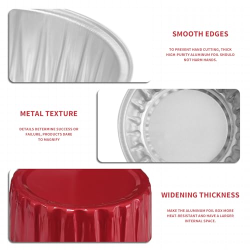 Valentine's Day 50Pcs Mini Aluminum Foil Cupcake,5oz Baking Cups with Lid - color: Red