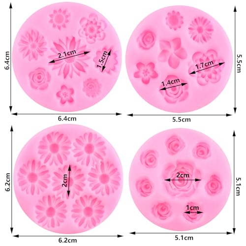ZiXiang Flower Silicone Mold Rose Daisy Orchid Flower Fondant Mold Set Of 4 - color: Style AA