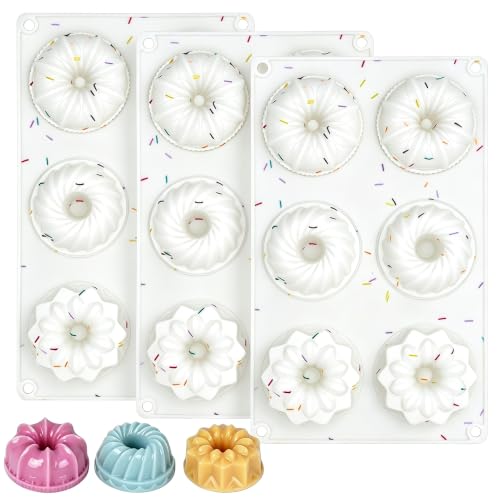 Jello Mold, 3pcs Silicone Fluted Tube Cake Pans, 6-Cavity Non Stick Silicone Baking Molds for Cupcake, Donuts,Muffin, Cornbread, Brownie, Jellies (Confetti) (Castle-White-3pcs) - size: 3 pieces-Castle-White