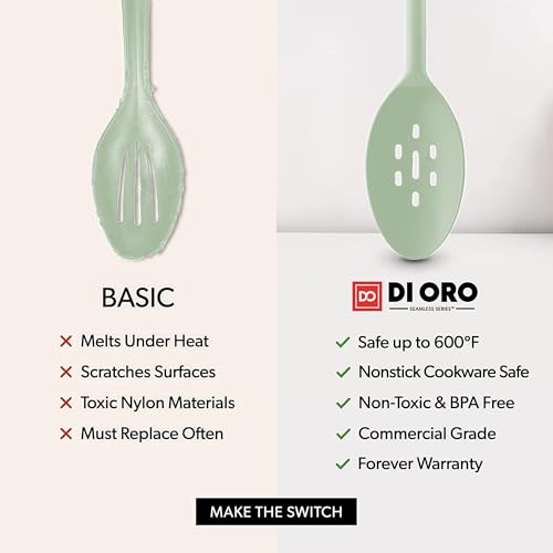 DI ORO Silicone Cooking Spoons - Solid & Slotted Set, 2-Pc Sage - color: Sage