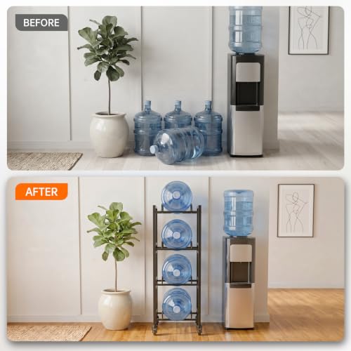 5 Gallon Water Jug Holder with 4 Locking Casters, 4-Tiers Water Jug Stand - size: 4 Tier-Single Row