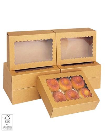 qiqee Auto-pop up Bakery Box with Window 9"x6"x2.5" 150Pcs Bakery Box Brown - color: 9x6x2.5, 150Pcs, Brown