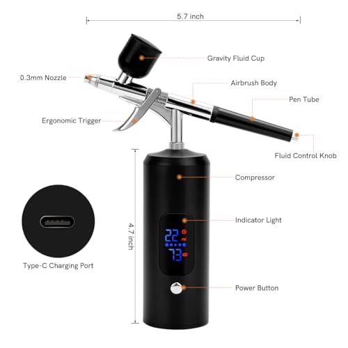 BriSunshine Cordless Rechargeable Airbrush Kit with Compressor