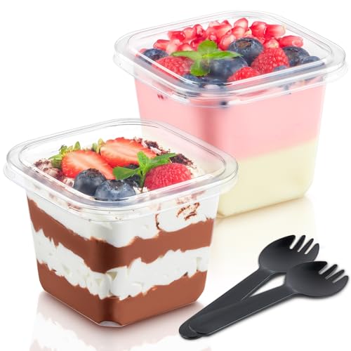 Kucoele 50 Pack 12 oz Plastic Dessert Cups with Lids and Sporks - style: 50 Pack 12oz