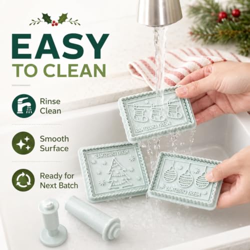 4-Piece 3D Merry Christmas Cookie Cutter and Stamp Set, Plastic