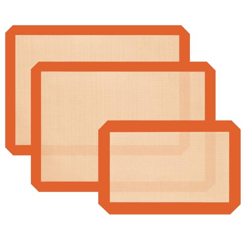 Silicone Baking Mat Set of 3, Non-Stick 2 Half & 1 Quarter Sheets - color: Orange, size: 2Half Sheets+1Quarter