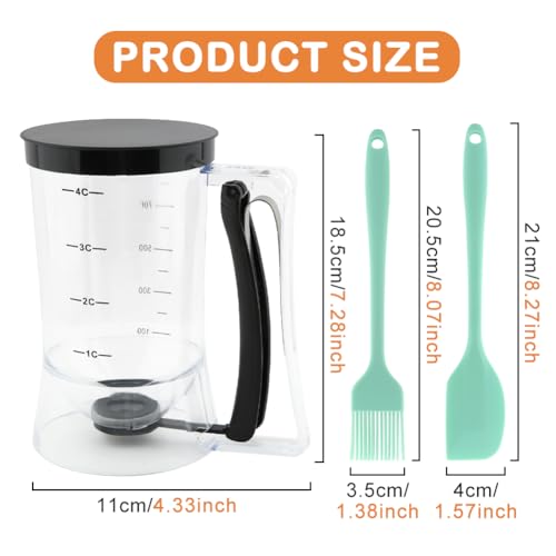 4 Cup Pancake Cupcake Batter Dispense with Oil Brush & Scraper - color: Black