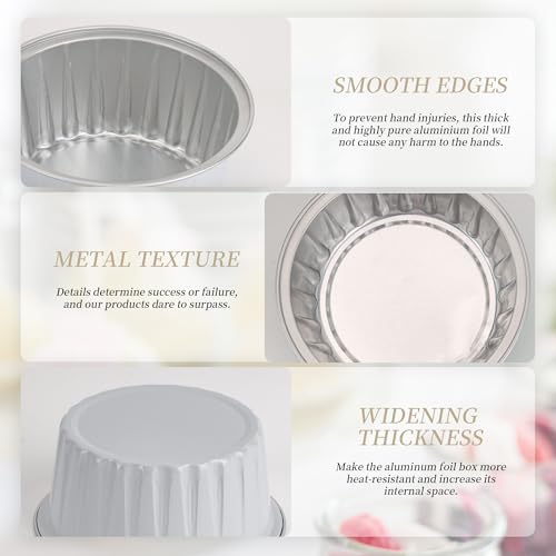 100-Pack 5 oz White Mini Cake Pans with Lids, Disposable Aluminum Foil Baking Cups, Muffin Tins, Ramekins for Cupcakes, Brownies, Flan, Pudding - Clean & Elegant for Wedding, Baby Shower - color: White