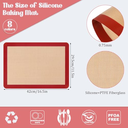 Nuanchu 8 Pcs Silicone Baking Mat Non-stick Baking Half Sheet, Red - color: Red