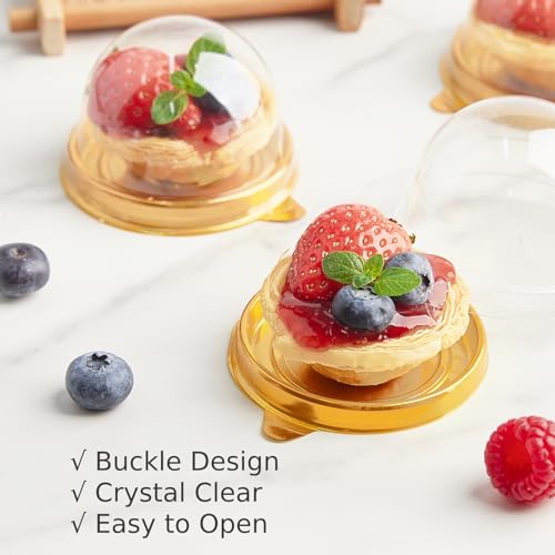 Zezzxu 100 Pack Mini Cake Containers with Lids, Gold Domes - color: Gold, style: 100 Pack