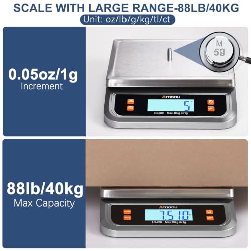 Atogou 88lb Food Scale, Commercial Kitchen Scale Plug-in Usable - size: Grey 88 lb (40 kg)