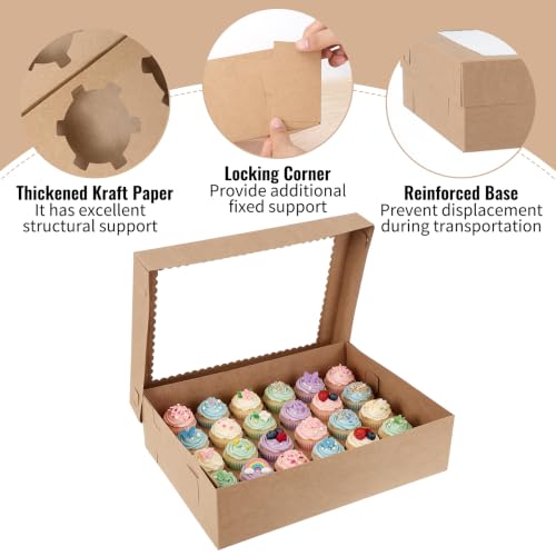 10 Pack Brown Cupcake Boxes 24 Standard Cupcake Containers with Window 15x11x3.9 Inches Dessert Shooter Boxes for Party Wedding Bakery Packaging - color: Brown (10 Pack)