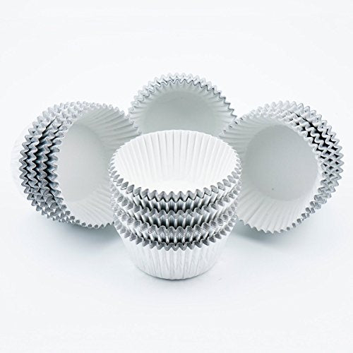Mini Foil Baking Cups Silver, 300-Count Bright Foil Paper Silver Cupcake Liners Mini Size - color: Silver
