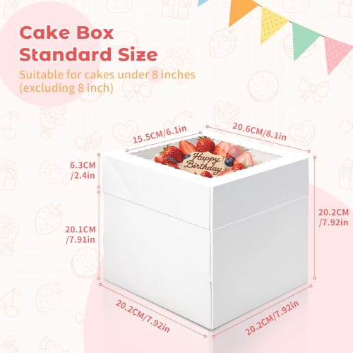 24pcs Cake Boxes 8 Inch Disposable Bakery Boxes with Large Window - size: 8x8x8