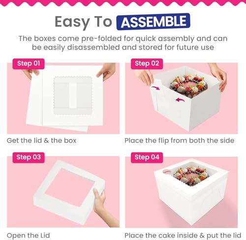 RICCLE 15pcs Cake Boxes, 8x8x8 Inches Tall Cake Box with Window, Large White Bakery Boxes, Baking Boxes, Square Cardboard Cake Box for Multi-Layer Cakes, Cake Decorating Supplies, Valentines Day - size: 15 PCS - 8×8×8