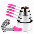 Bopei 10-Pcs Stainless Steel Measuring Cups & Spoons Set, Pink Handles - color: Pink