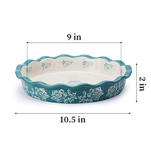 Wisenvoy Pie Pan Ceramic Pie Dish Pie Plate Porcelain Deep Dish Pie Pan Non-Stick Pie Pans - color: Blue Green