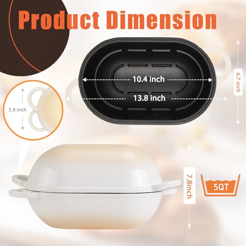 5 QT Enameled Cast Iron Sourdough Bread Oven, Loaf Pan with Lid - color: Caramel, size: 5 QT