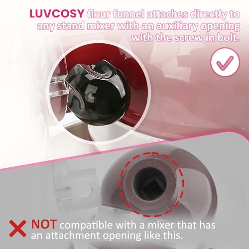 LUVCOSY Transparent Flour Funnel for KitchenAid Stand Mixer | See-Through Flour Funnel for Mess-Free Pouring | Design for Clear Visibility | Dishwasher Safe | Baking Gift for Mother's Day