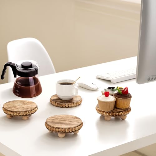 HouseJoy 2pcs Wood Risers for Display, Round Stand for Distressed Decor
