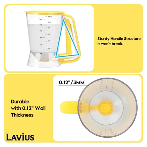 Pancake Batter Dispenser 5-Cup Batter Pourer for Maker Pancakes, Waffles, Crepes, Muffins, Cupcakes, Easy Squeeze Grip Handle with Proof Nozzle, Precise Baking Tools（Yellow） - color: Yellow