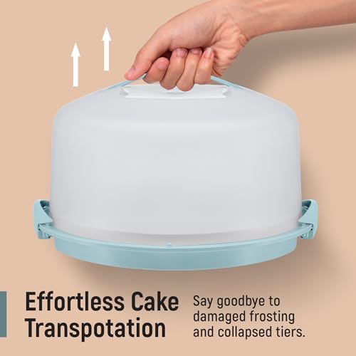 Tribello Extra Large Cake Storage Container, Cake Carrier With Handle Holds Cake 12 X 12 X 5 (Blue) - color: Blue