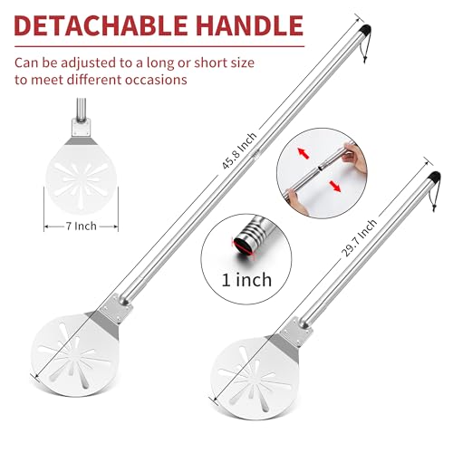 Stainless Steel Pizza Turning Peel 7-Inch, HaSteeL Round Pizza Turner Paddle, Perfortaed Pizza Spinner Spatula with Long Detachable Handle, Dishwasher & Oven Safe - size: 7 Inches