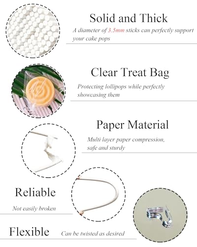 300Pcs Cake Pop Sticks and Wrappers, CHELIZIYA 6-inch 3.5mm Paper Sticks - color: Silver Ties
