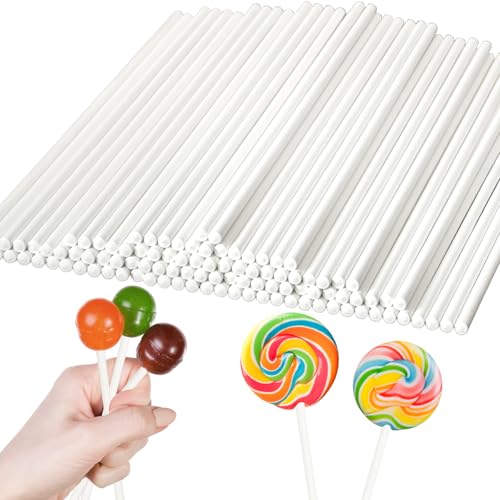 100 Pack 8 Inch White Lollipop Sticks,Long Paper Treat Sticks,White Paper Cake Pop Stick for Homemade Candy,Cupcake Toppers,Chocolate,Dessert (Dia 4mm) - size: 8 Inch (Pack of 100)