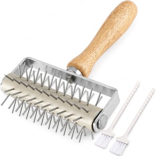 Pizza Dough Docker Pastry Roller Stainless Steel,Pizza Docking Tool - color: Wood