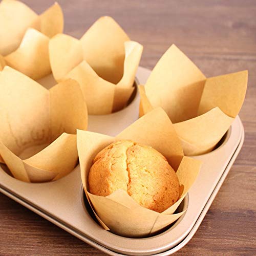 150pcs Tulip Cupcake Liners Natural Baking Cups Muffin Paper Liner - color: Natural Color