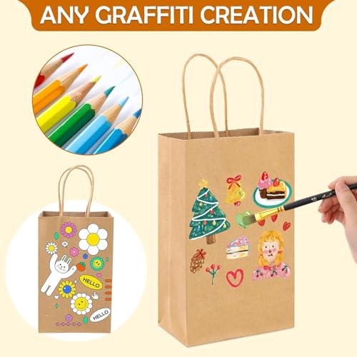 XPCARE Brown Paper Bags with Handles, 32Pcs 5.25x3.25x8.25'' Kraft Bags - color: Brown, size: 1 Count (Pack of 32)