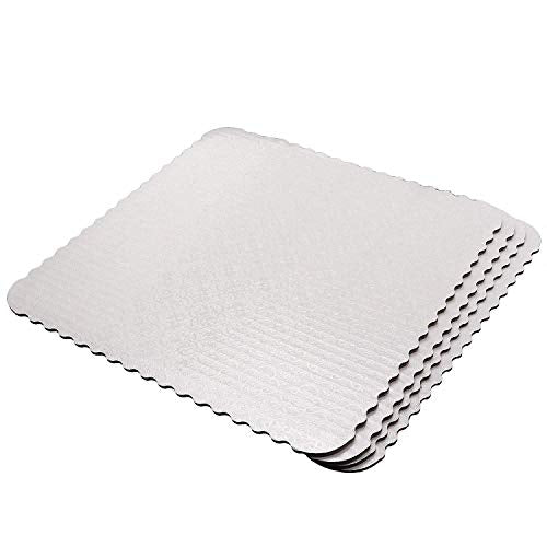 O'CREME White-Top Scalloped Square Cake Board 3/32 Inch Thick, 8 Inch x 8 Inch - Pack of 10 - size: 8" x 8"