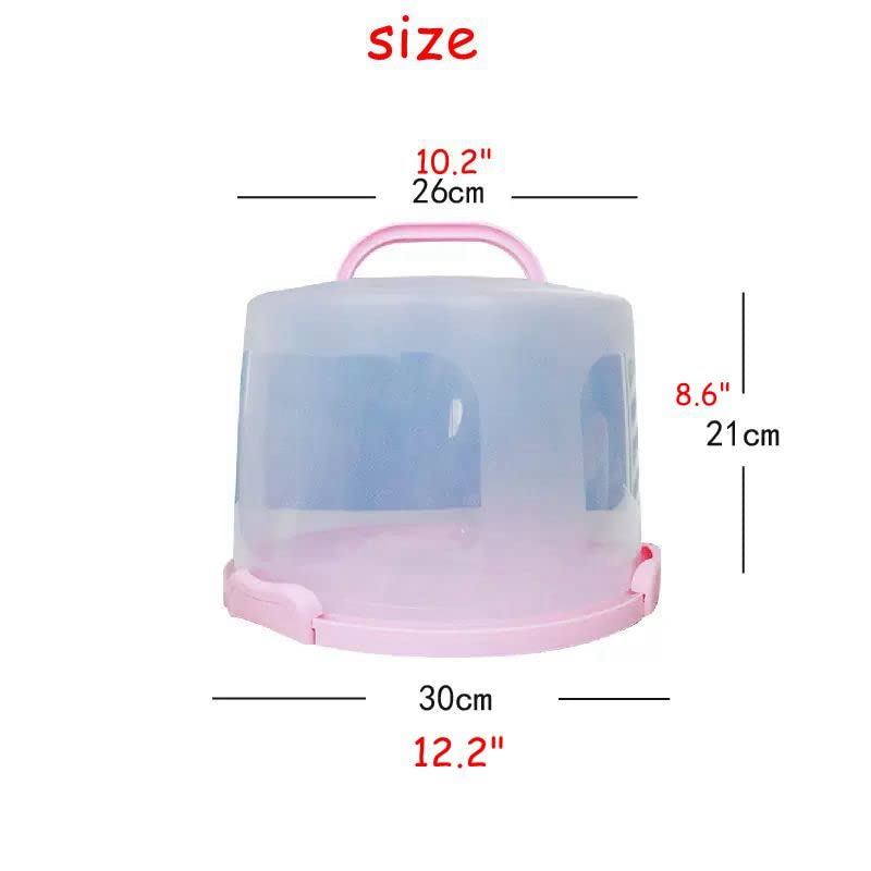 Cake Carrier Round Cake Stand Plus Height Cake Container with Cupcakes Pad, Handle, Lid Reusable Package Box for Transporting Desserts,Pie,Toast,Fruit - color: 10 inch Pink