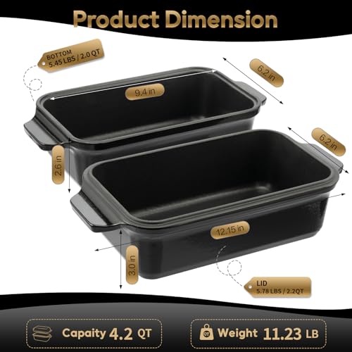 Enameled Cast Iron Dutch Oven for Bread Baking, 9×5 Dutch Oven Pot with Lid for Homemade Bread, 2 in 1 Sourdough Bread Pan with Lid, Roasting & Braising, Oven & Induction Safe (4.2 QT,Black) - color: Black