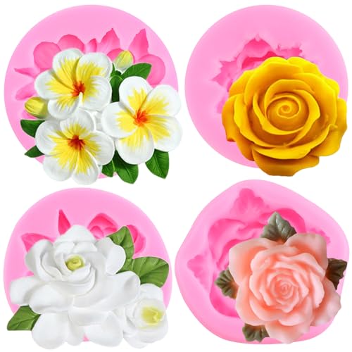 ZiXiang Flower Silicone Molds Hibiscus Plumeria Rose Fondant Mold Set Of 4 - color: Style D