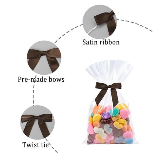 50 Pcs Satin Bows with Twist Ties, 2.5 Inch Gift Wrapping Bows, Brown - color: Brown